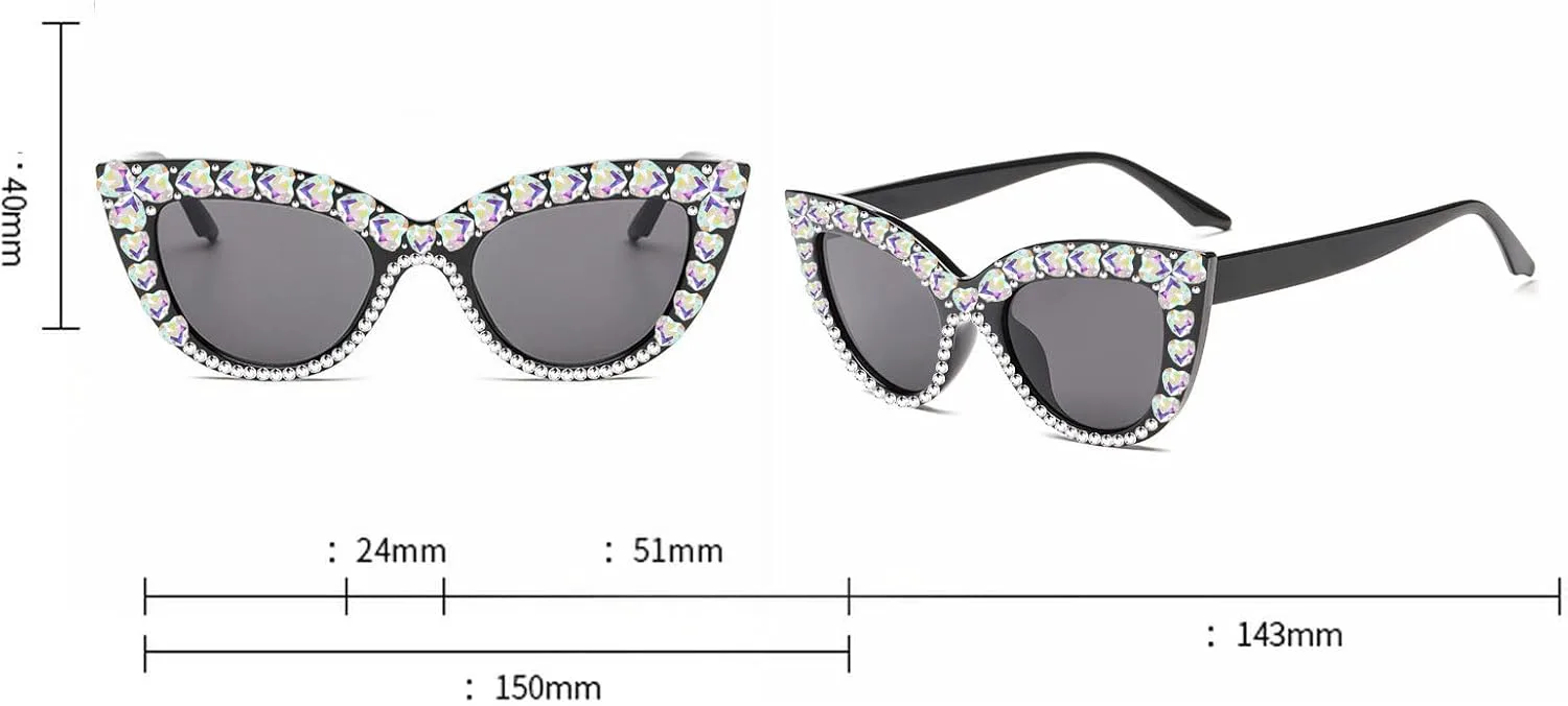 

Солнцезащитные очки Willochra Bling Cat Eye в кристальной оправе с блестящими бриллиантами для женщин, винтажные, со стразами, для вечеринки, 2pcs-black&red