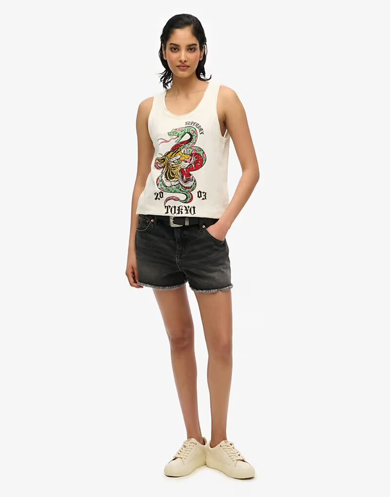 

Майка-топ Superdry Neo Trad Tattoo с круглым вырезом цвета слоновой кости