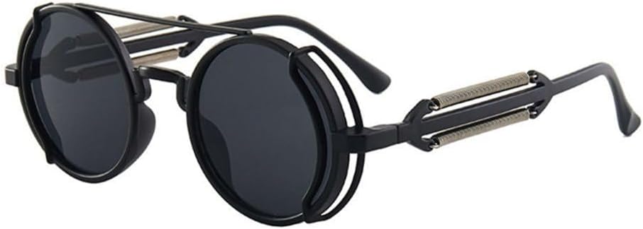 

Солнцезащитные очки в стиле стимпанк с двойными пружинными дужками, круглые, с защитой от УФ-излучения UV400, мужские, модные солнцезащитные очки в стиле панк TYUVIVO, Black-black Gray