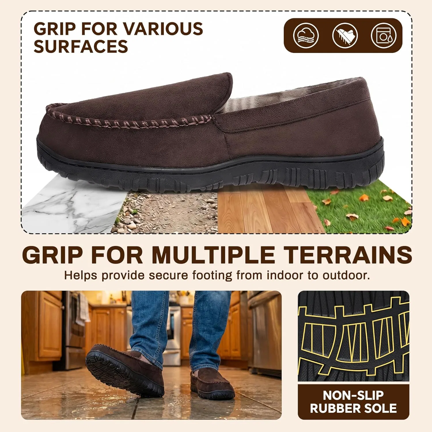Тапочки из микрофибры, мокасины, коричневый shoeslocker — фото 4