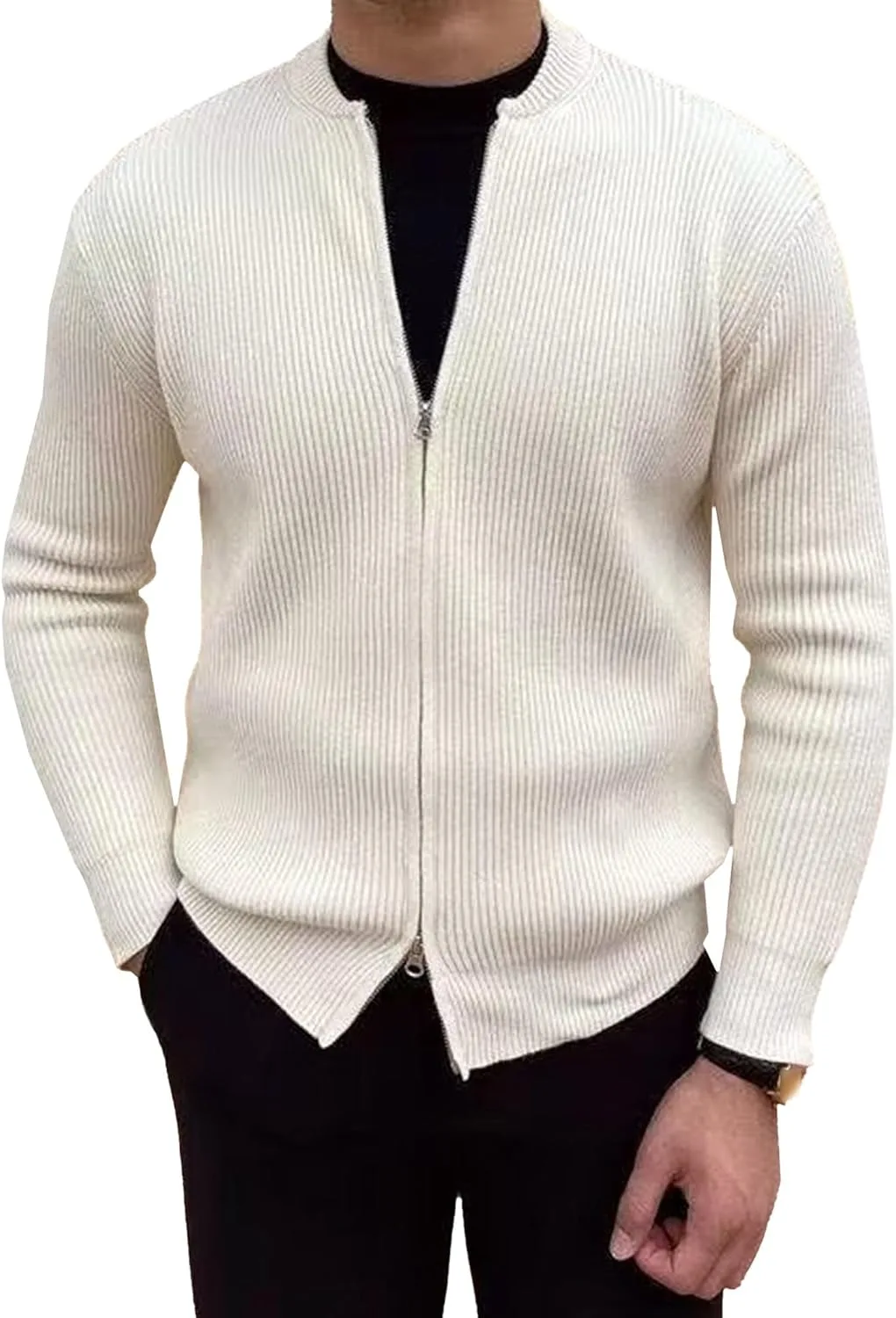 

Мужской вязаный кардиган с молнией, свободный крой, ребристые рукава JEKE-DG