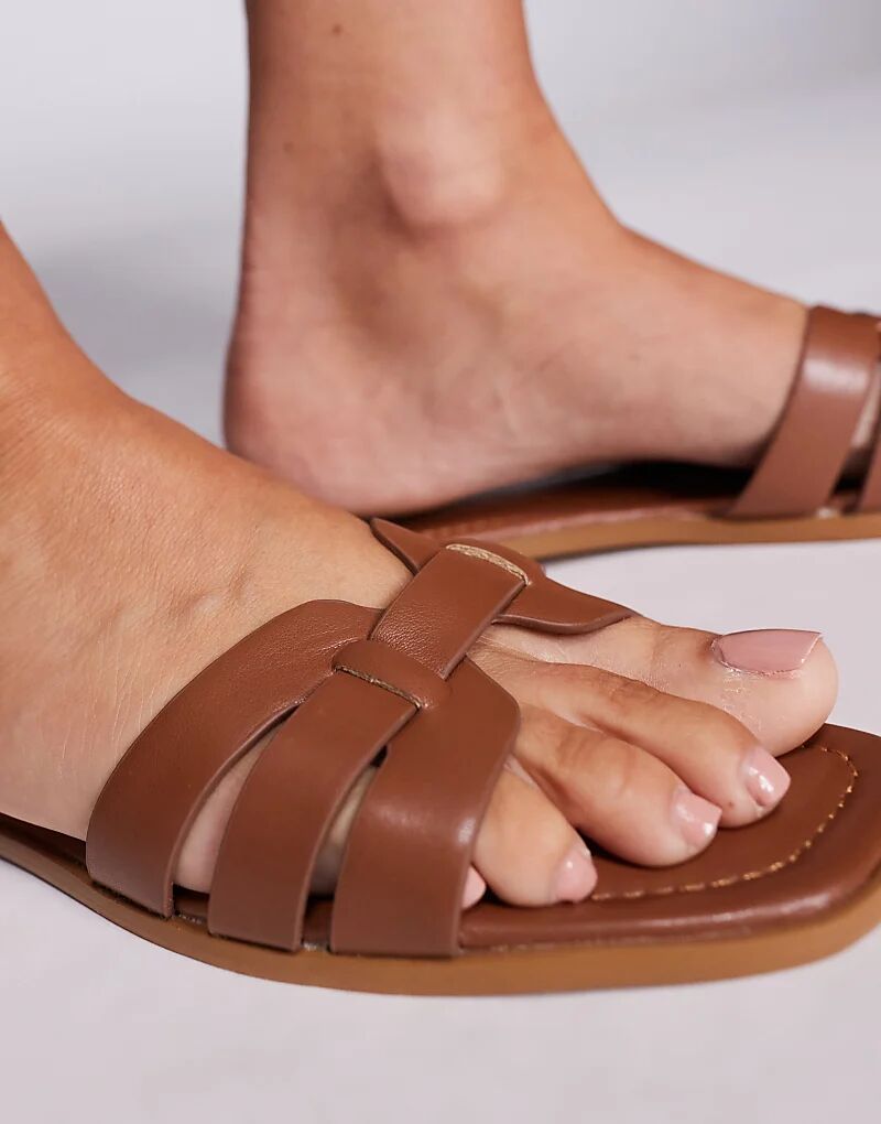 Сандалии SIMMI Shoes Jorja slip-on на плоской подошве бежевого цвета — фото 4