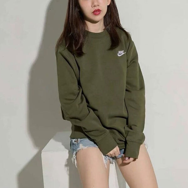Толстовка Men's Nike Solid Color Logo Embroidered Sports Round Neck Pullover Long Sleeves Green, зеленый — фото 4