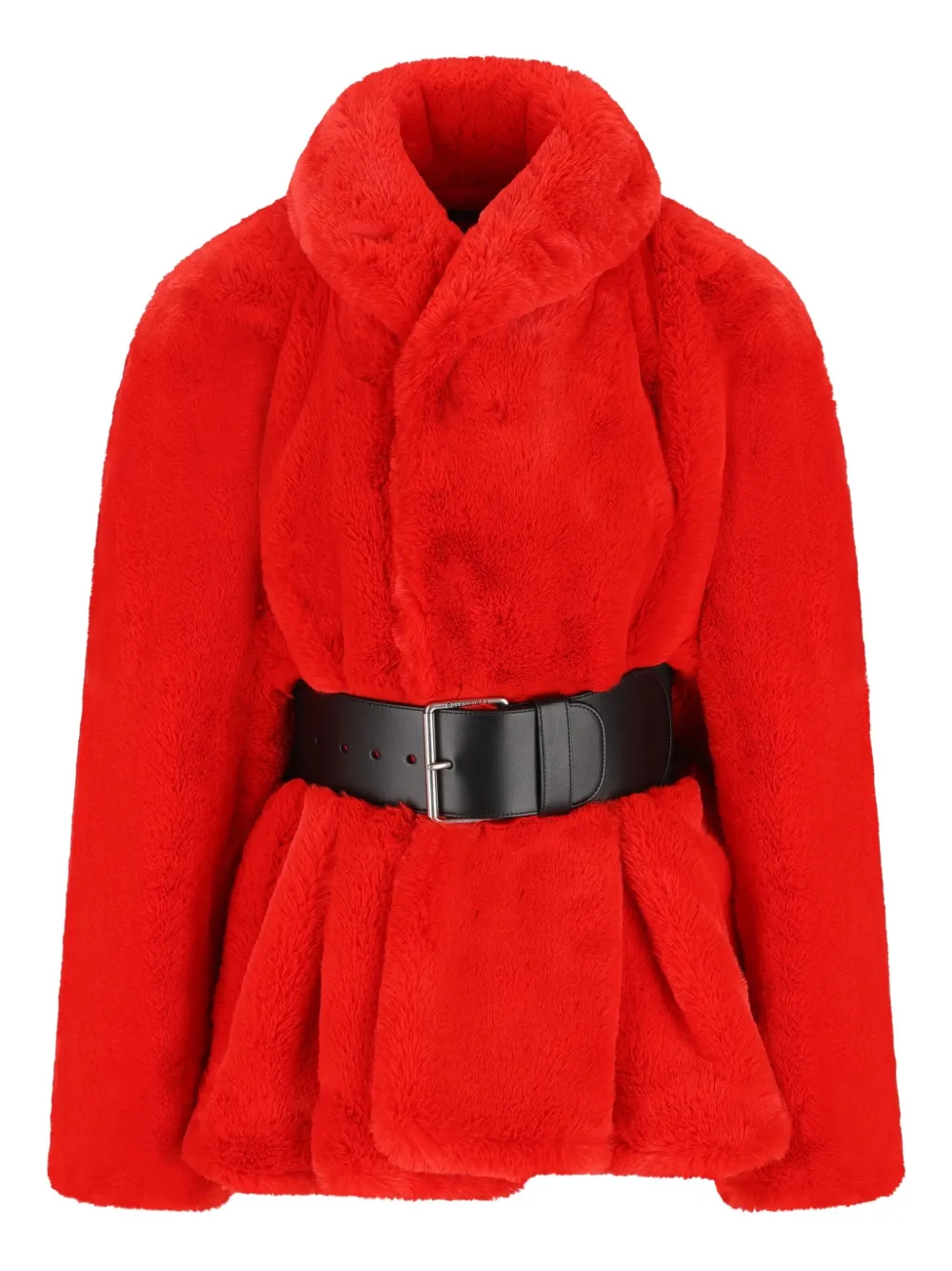 

Куртка из искусственного меха с поясом Balenciaga, красный