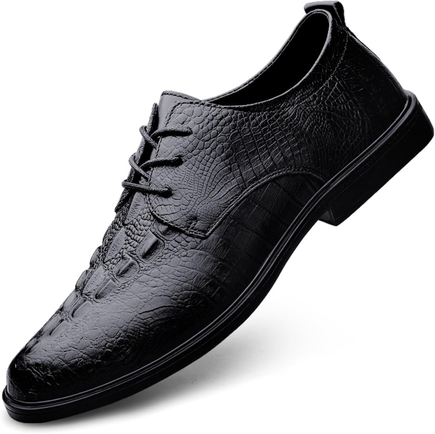 

Мужские винтажные оксфорды с шнуровкой, с тиснением под крокодила, низкие, с нескользящей резиновой подошвой, повседневные дерби для формальных мероприятий, выпускного, бизнеса и свадьбы Qwuieoin, черный