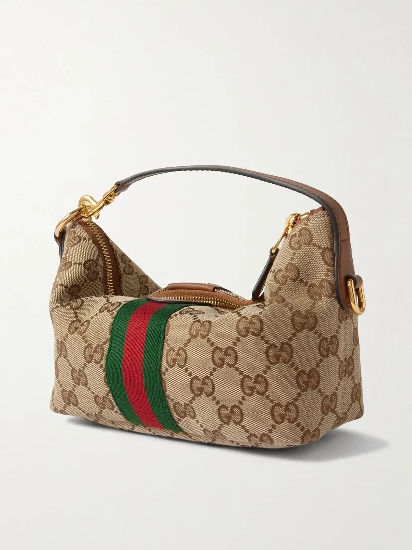 Мини-сумка Ophidia из канваса с покрытием, отделкой из кожи и тесьмы GUCCI, бежевый — фото 3