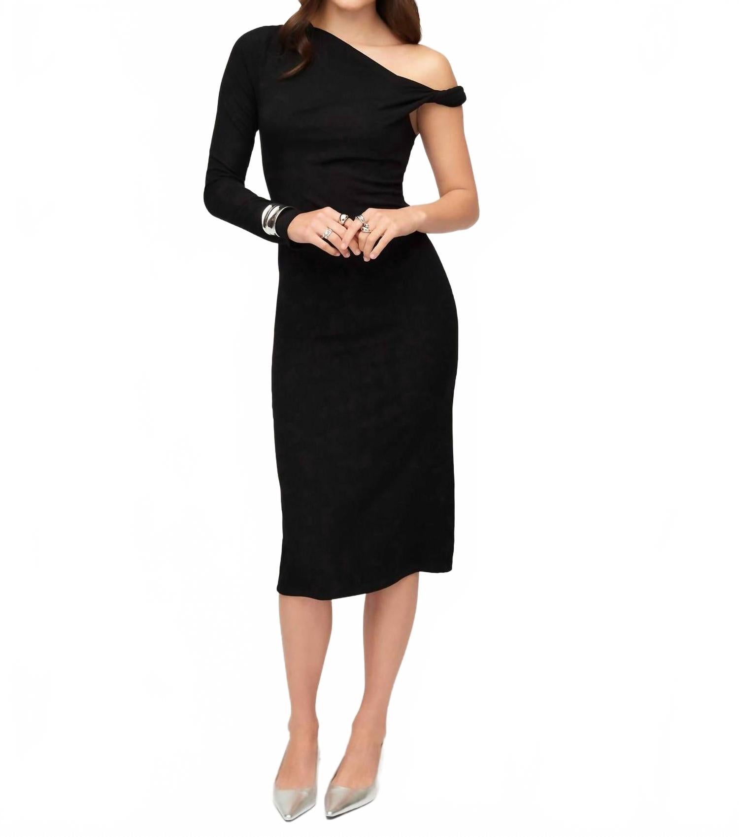 

Nadia Асимметриное платье миди с декольте в черном цвете Fifteen Twenty