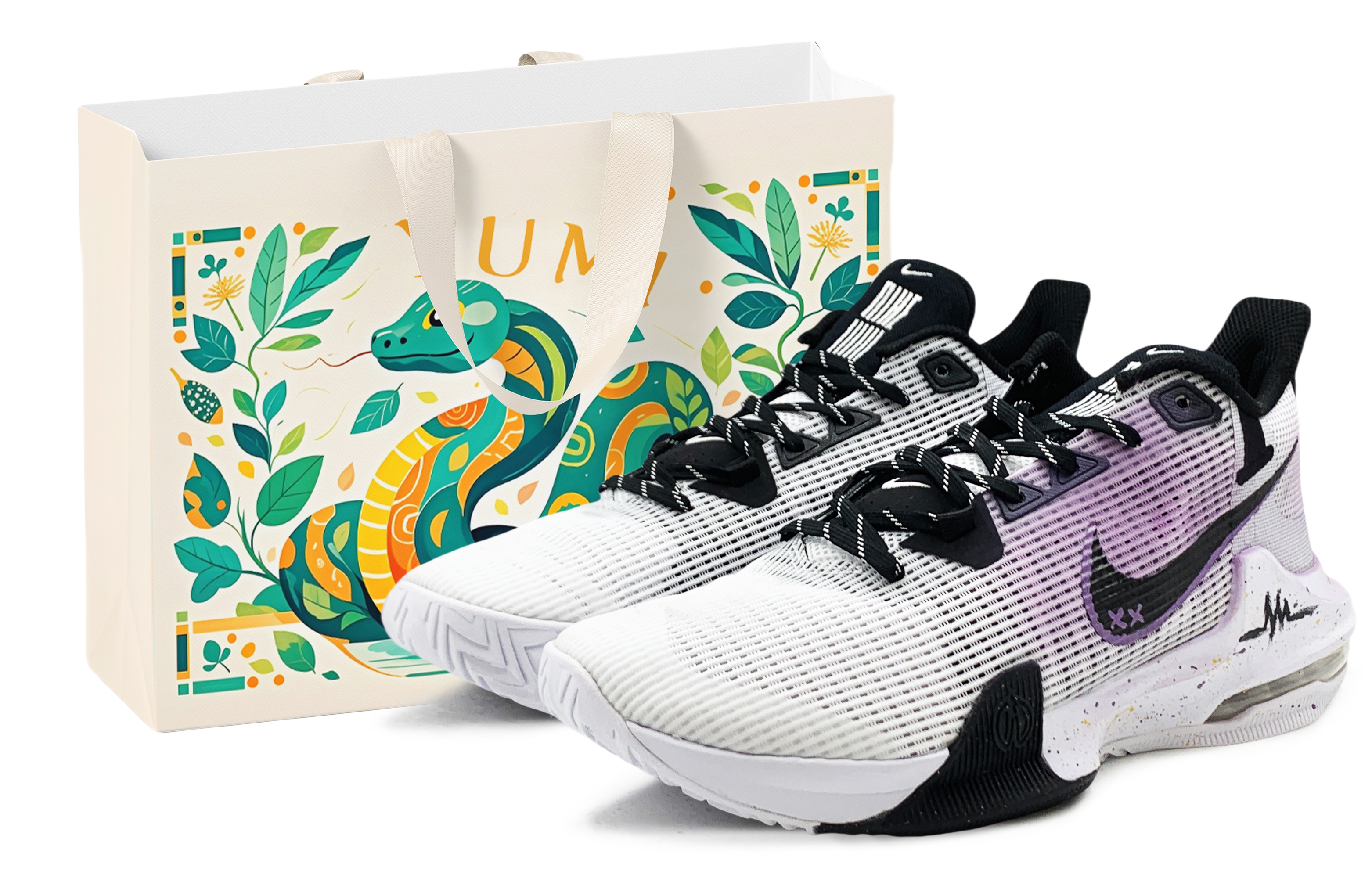 

Nike Баскетбольные кроссовки Air Max Impact Shock Absorbers Low Top, мужские, белые, фиолетовые