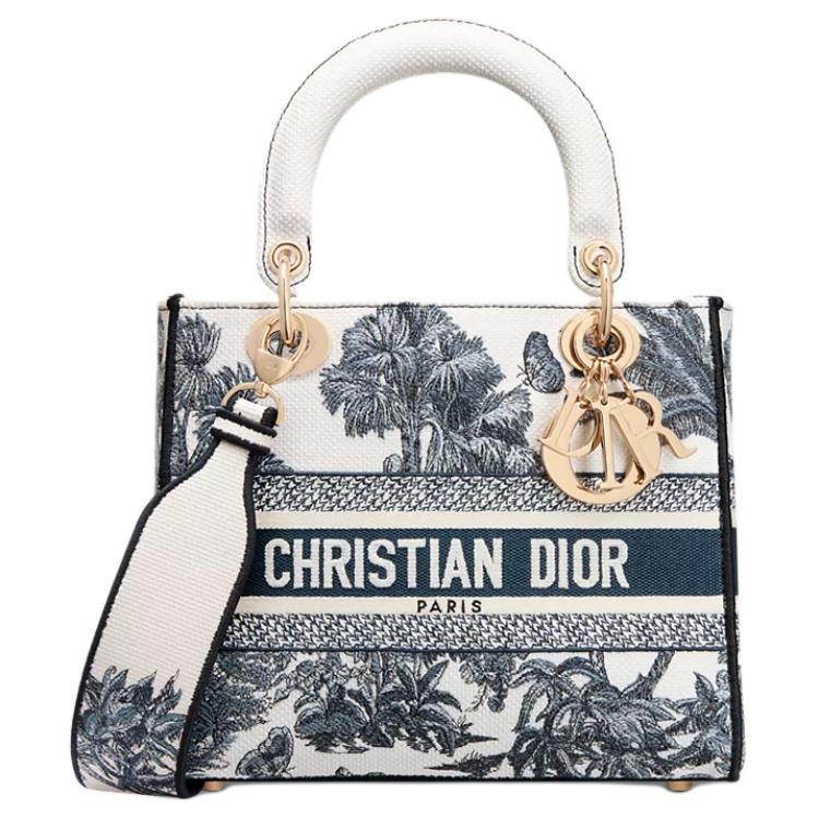 

DIOR Сумка женская средняя вышитая бело-голубая