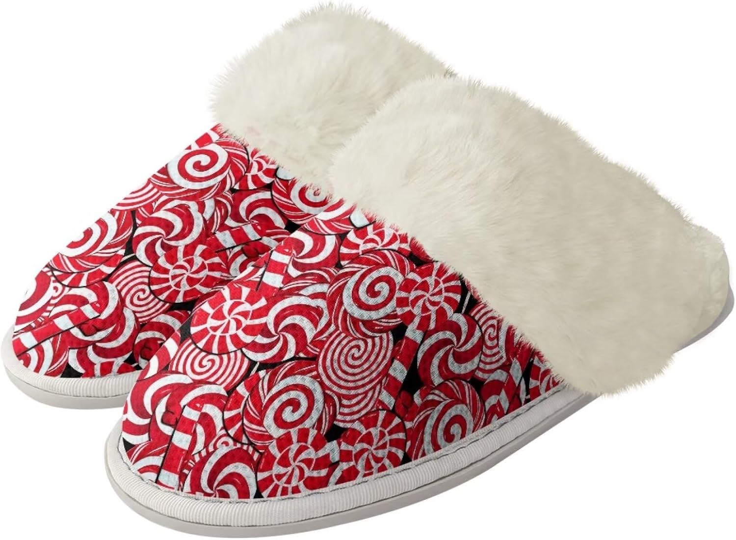 

Домашние тапочки Srengjodk Slip-On, фланелевые тапочки с меховой отделкой для женщин и мужчин, его и ее тапочки, размеры 36-47, Chic Candy Full Print