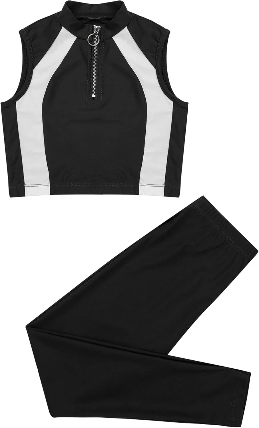 Детский спортивный костюм Mufeng, топ с леггинсами, Zipper Black — фото 3