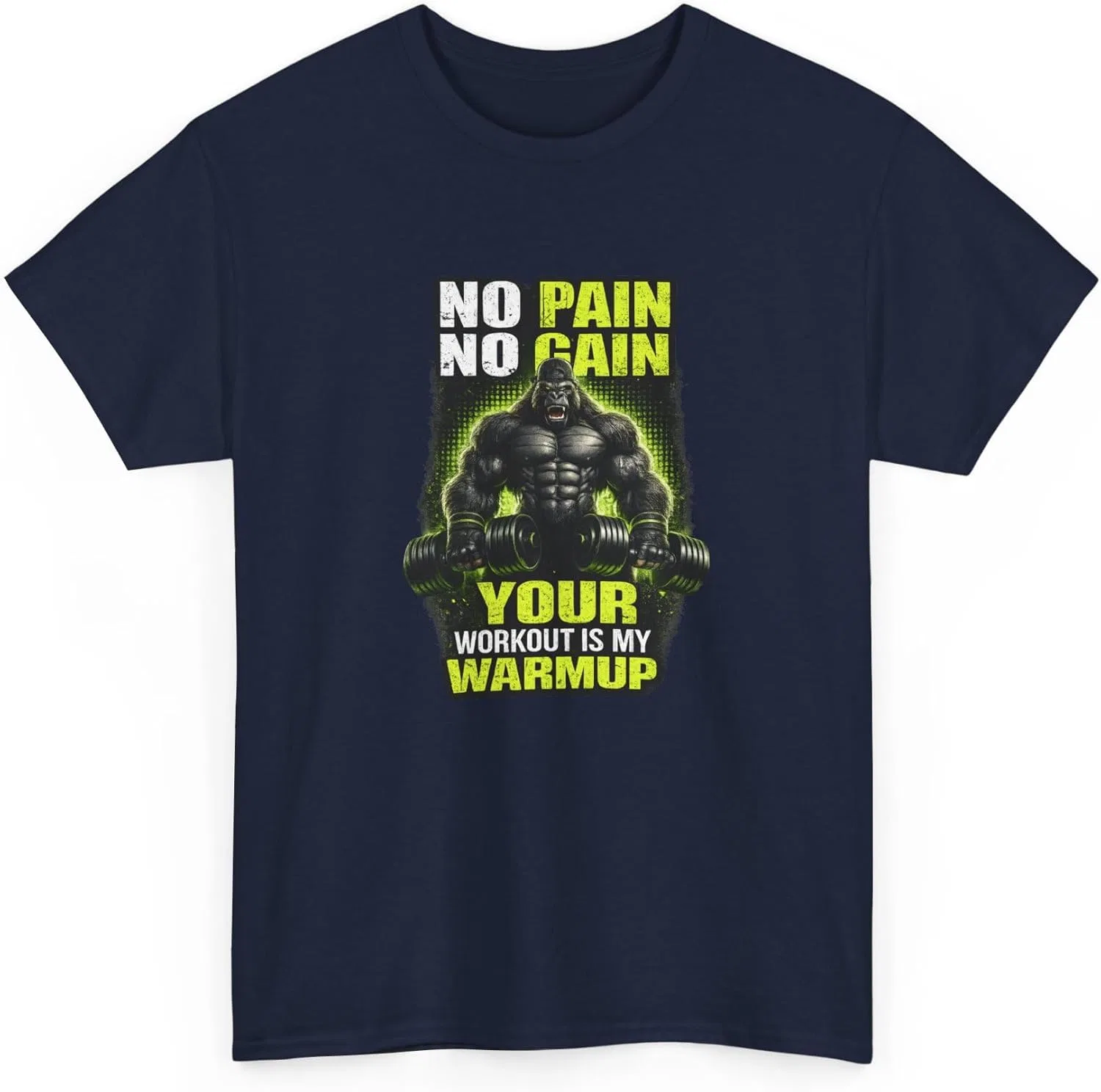 Футболка No Pain No Gain с принтом "Your Workout is My Warmup" для мотивации в спортзале GENERIC, темно-синий — фото 4