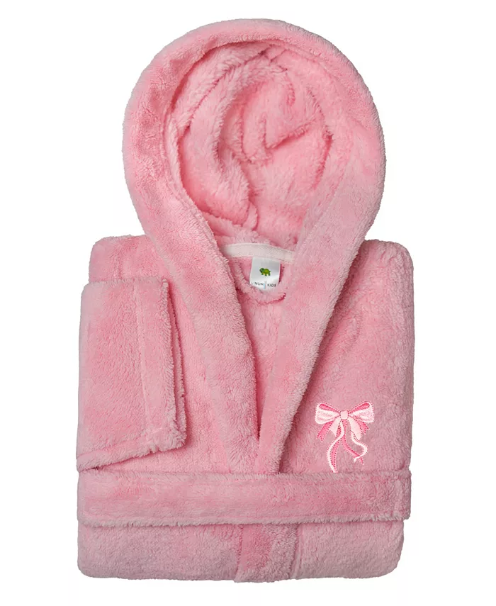 Детский плюшевый халат с капюшоном Kids Bow Super Plush Double Brushed Linum Home, розовый — фото 3