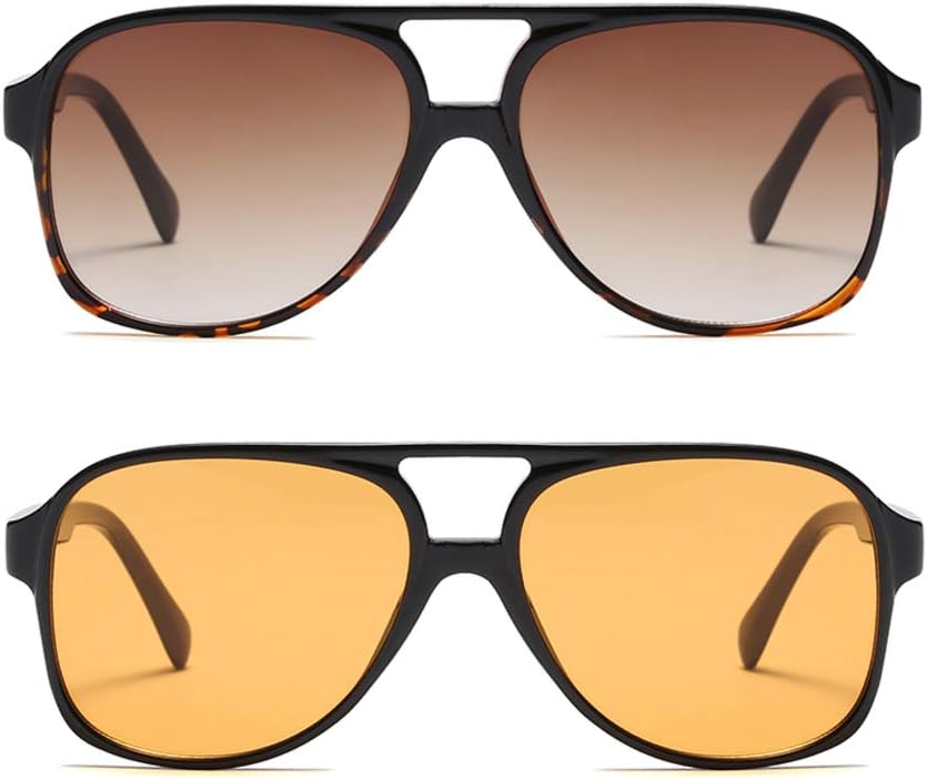 

Солнцезащитные очки Freckles Mark в винтажном стиле ретро 70-х годов для женщин и мужчин, классические большие квадратные очки-авиаторы, модные очки, 2p: Yellow & Brown Tortoise