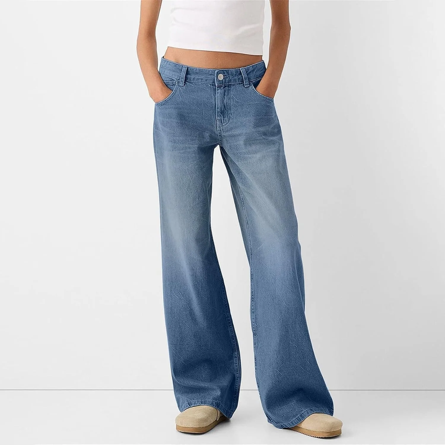 Женские джинсы baggy low rise wide leg boyfriend — фото 3