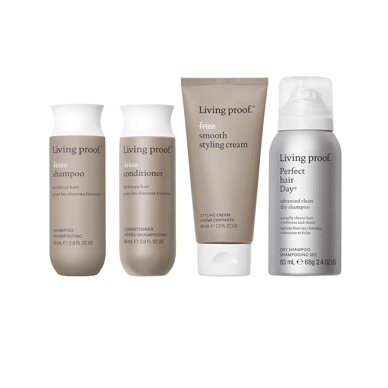 Living Proof набор для борьбы с пушистостью волос travel size: шампунь, кондиционер, крем для укладки и сухой шампунь