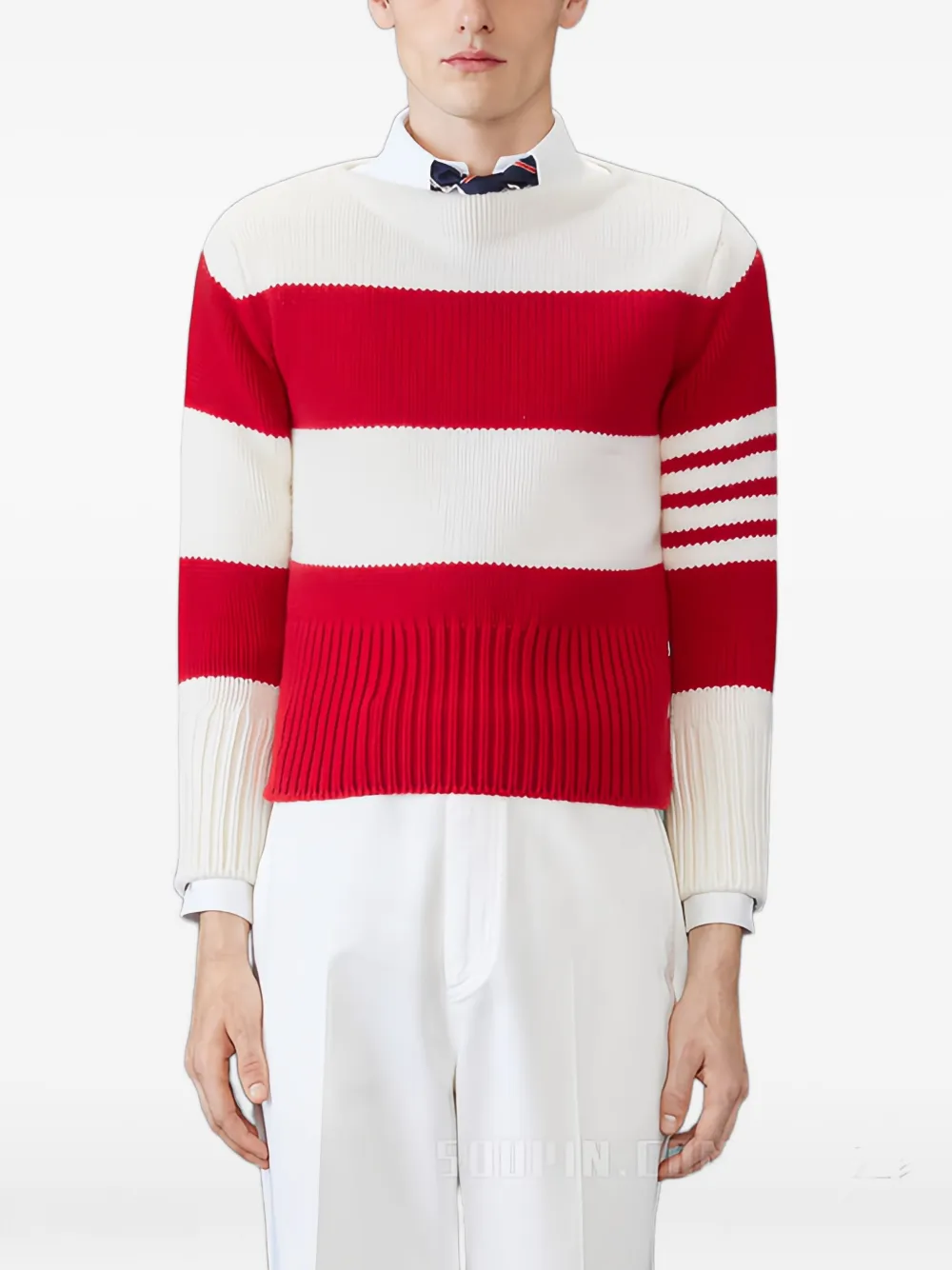

Полосатый пуловер с вырезом-лодочкой THOM BROWNE, красный