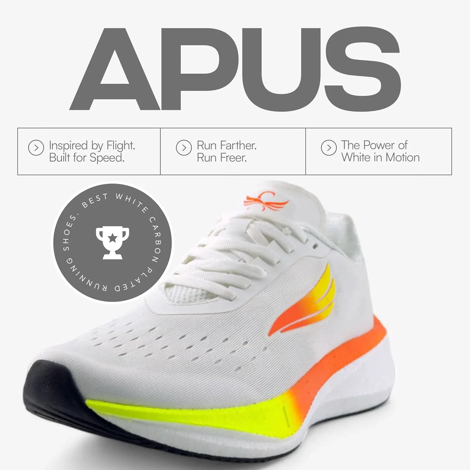 Беговые кроссовки APUS Swift Running с углеродной пластиной для женщин - легкие бело-розовые кроссовки для марафонов, темповых пробежек и длинных дистанций - белые кроссовки S SWIFT RUNNING FLY FREE, белый — фото 3