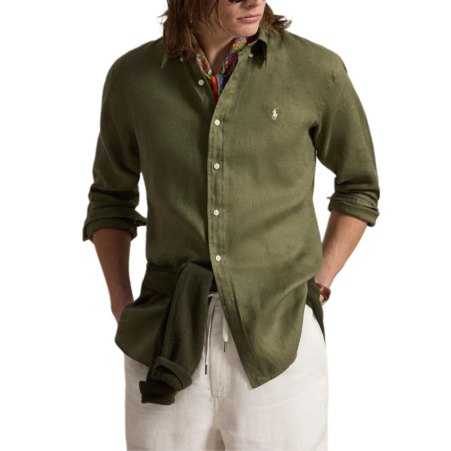 Рубашка льняная Logo Polo Ralph Lauren, Flower Path Green — фото 3