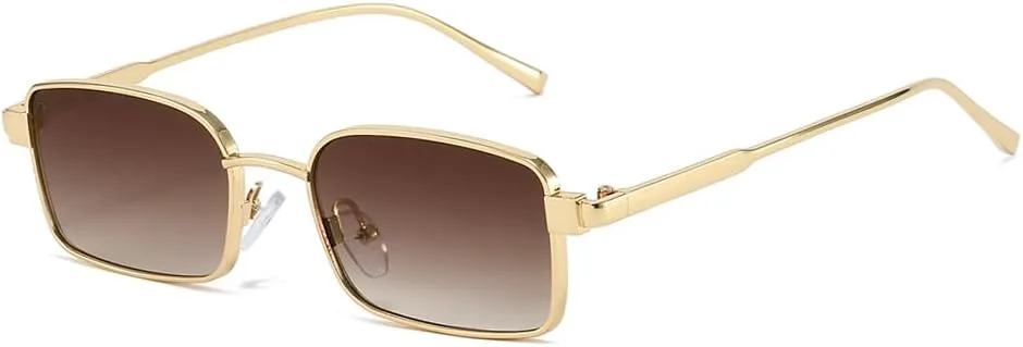 

Солнцезащитные очки YAMEIZE Retro Small Gold Rectangle Sunglasses для женщин и мужчин, узкие квадратные, металлические, винтажная оправа 90-х годов, Gold Clear Brown