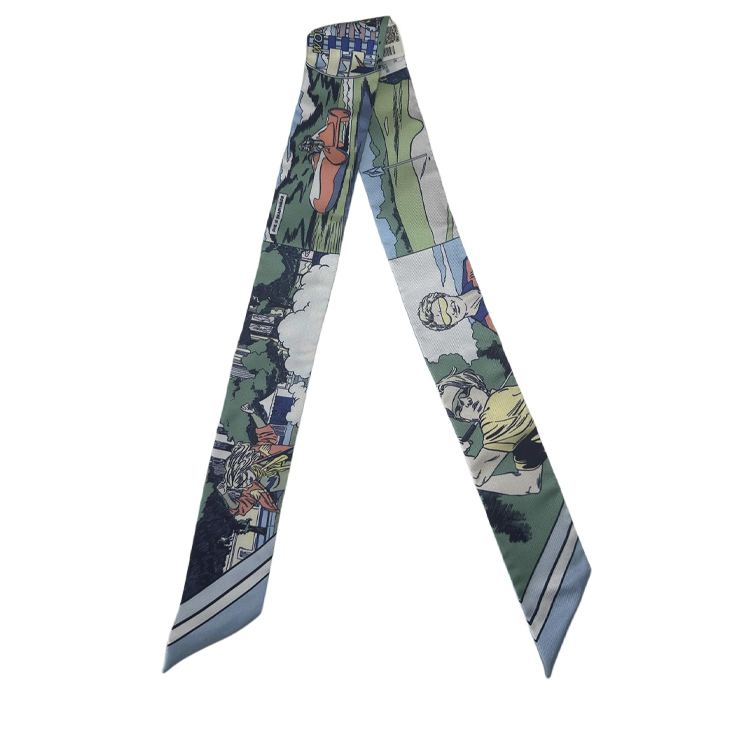 

Шёлковый шарф HERMES синий женский