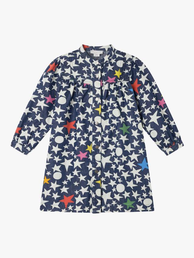 

Детское платье с длинными рукавами из хлопкового денима с крупными звездами Stella McCartney Kids