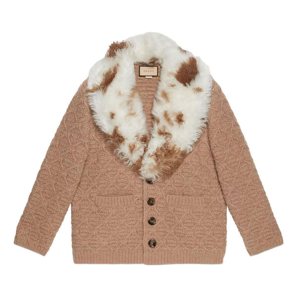 

Пальто wool knit coat with shearling collar 'neutrals' Gucci, бежевый