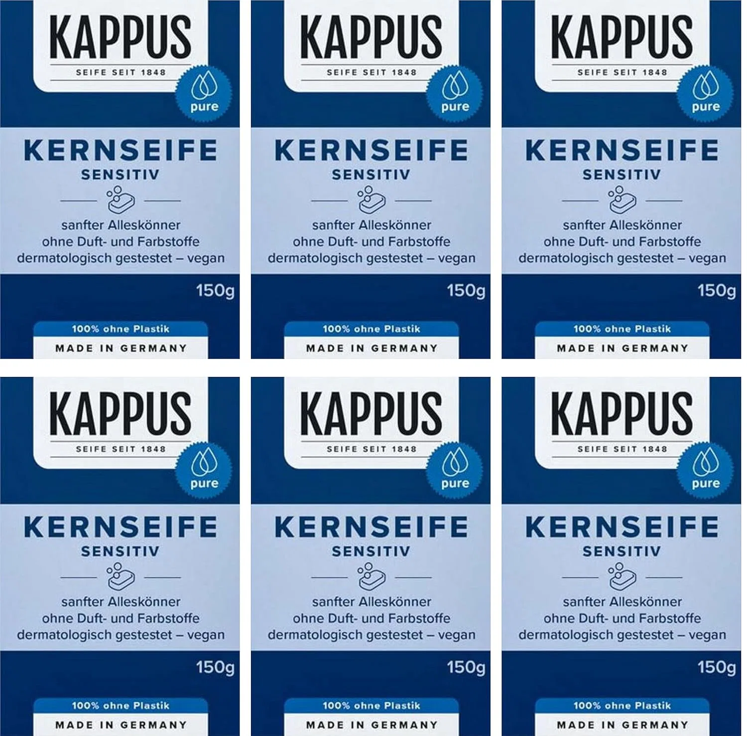 Набор веганского мыла Kappus Sensitive Core, 6 x 150 г Generisch