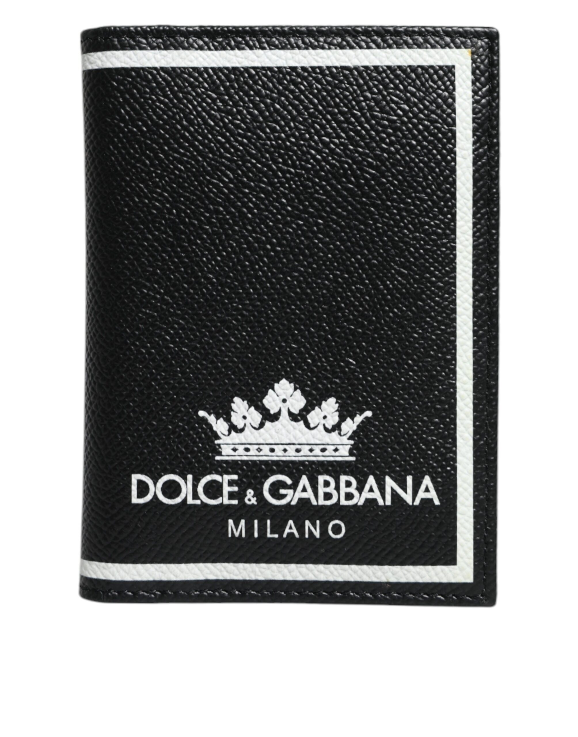 

Черный кожаный держатель для карт с логотипом DG Milano, складной кошелек Dolce & Gabbana