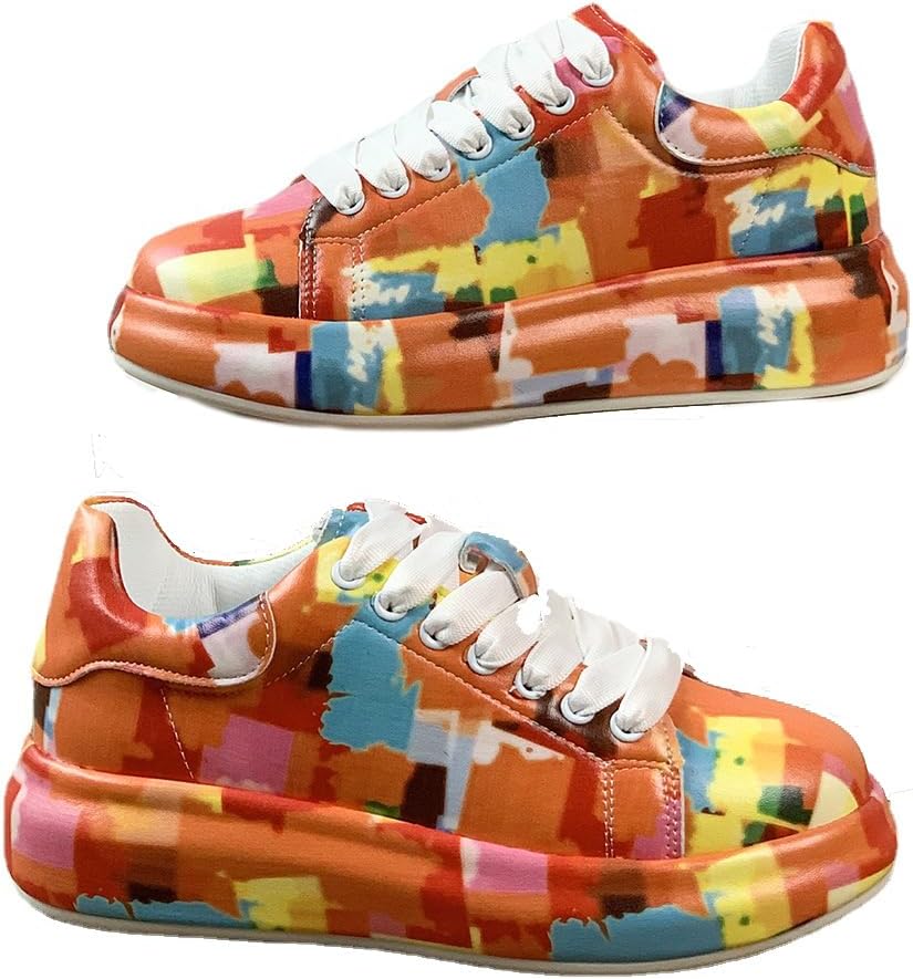 

Дышащие кроссовки с низким верхом на шнуровке с граффити для мужчин и женщин - идеально подходят для спортзала, тенниса, ходьбы и модного образа Fenlogft, оранжевый