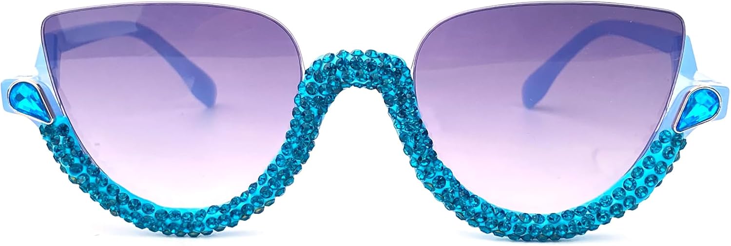 

Модные солнцезащитные очки «кошачий глаз» с бриллиантами и стразами, женские трендовые, в полуободковой оправе, с градиентным блеском, для дискотек и вечеринок mincl, Blue