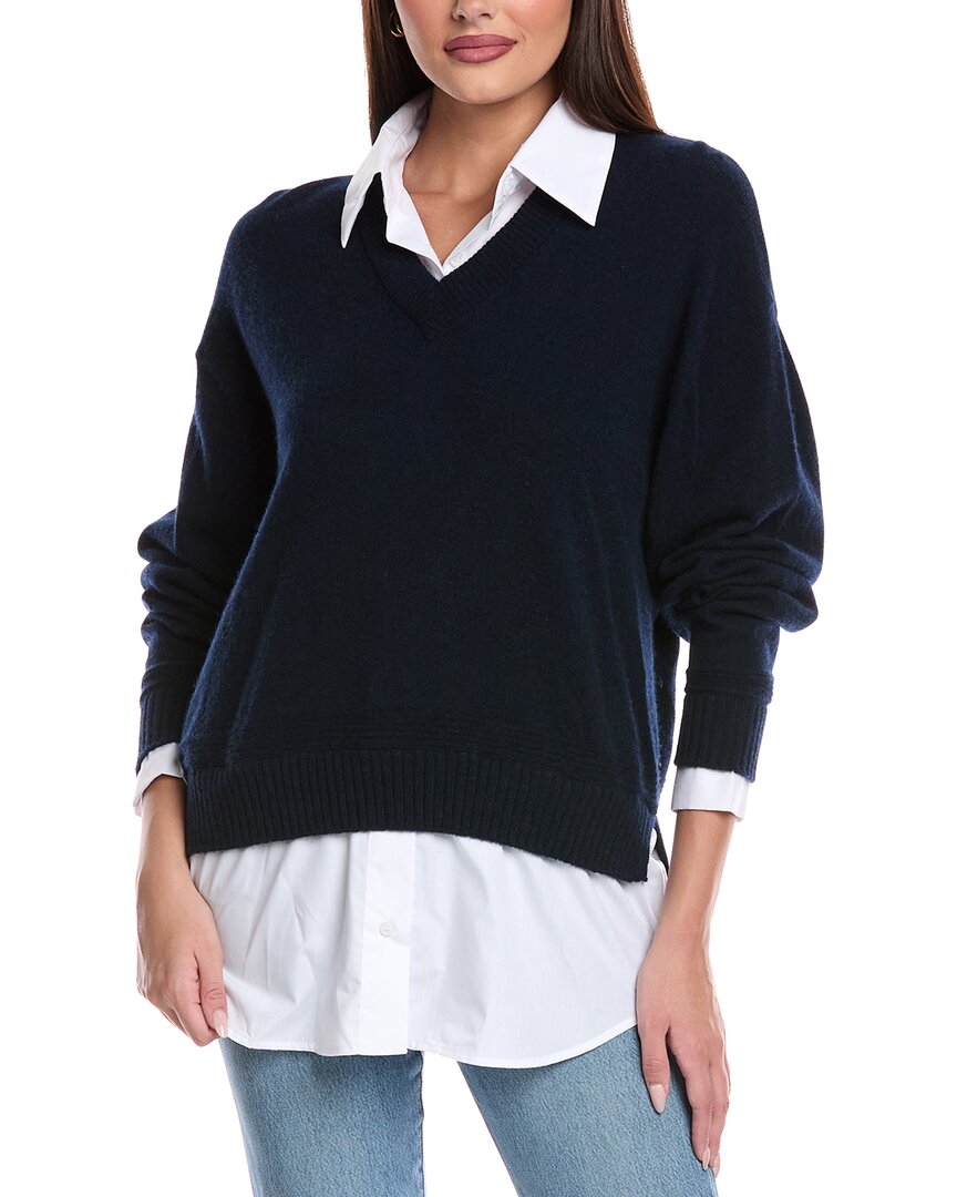 

Брод Кашемир Вязаный джемпер с V-образным вырезом Brodie Cashmere, синий