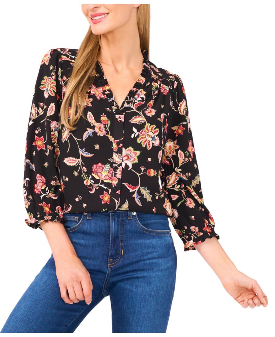 

Женская блузка с рукавами 3/4 и V-образным вырезом CeCe, Rich Black