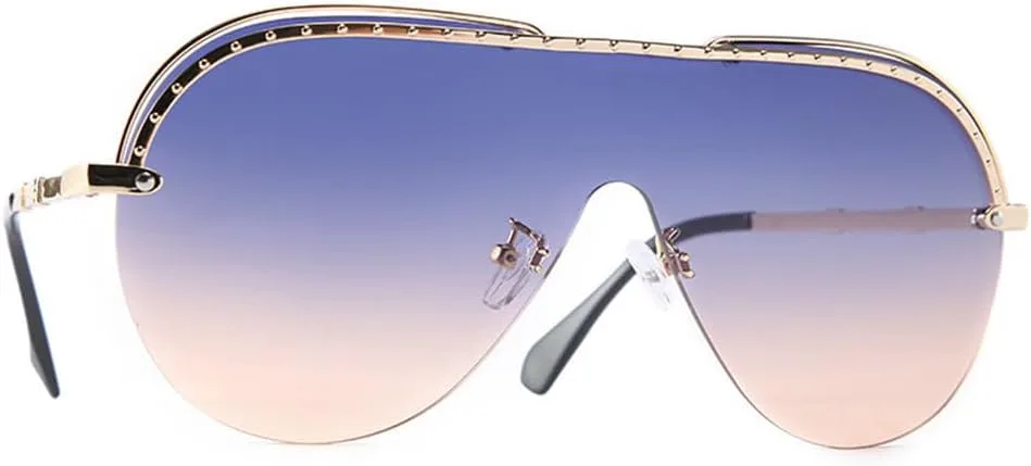 

Крупные солнцезащитные очки в полуободковой оправе для мужчин и женщин, с заклепками, с одной линзой, защита от УФ-излучения UV400, винтажные очки HDUBFY, 5