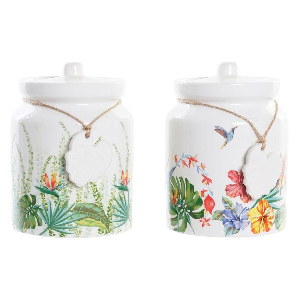 

Сосуд DKD Home Decor Garden Colorful Tropical Dolomite (2,3 л) (2 шт.), белый
