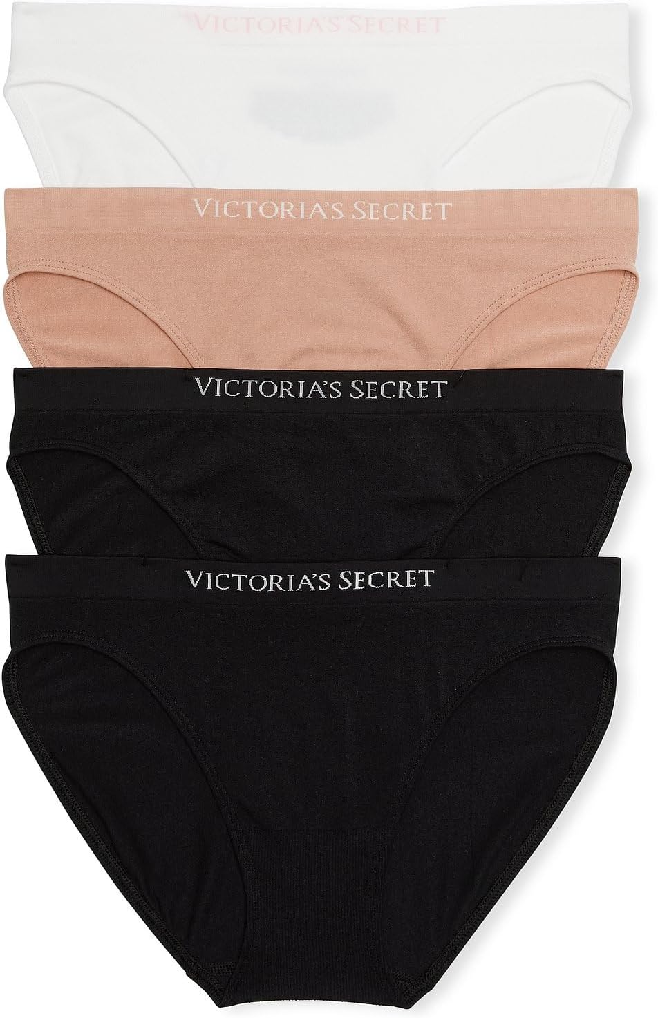 

Женские бесшовные бикини Victoria's Secret, трусики средней посадки для женщин, набор из нескольких пар (XS-XXL), White/Praline/Black