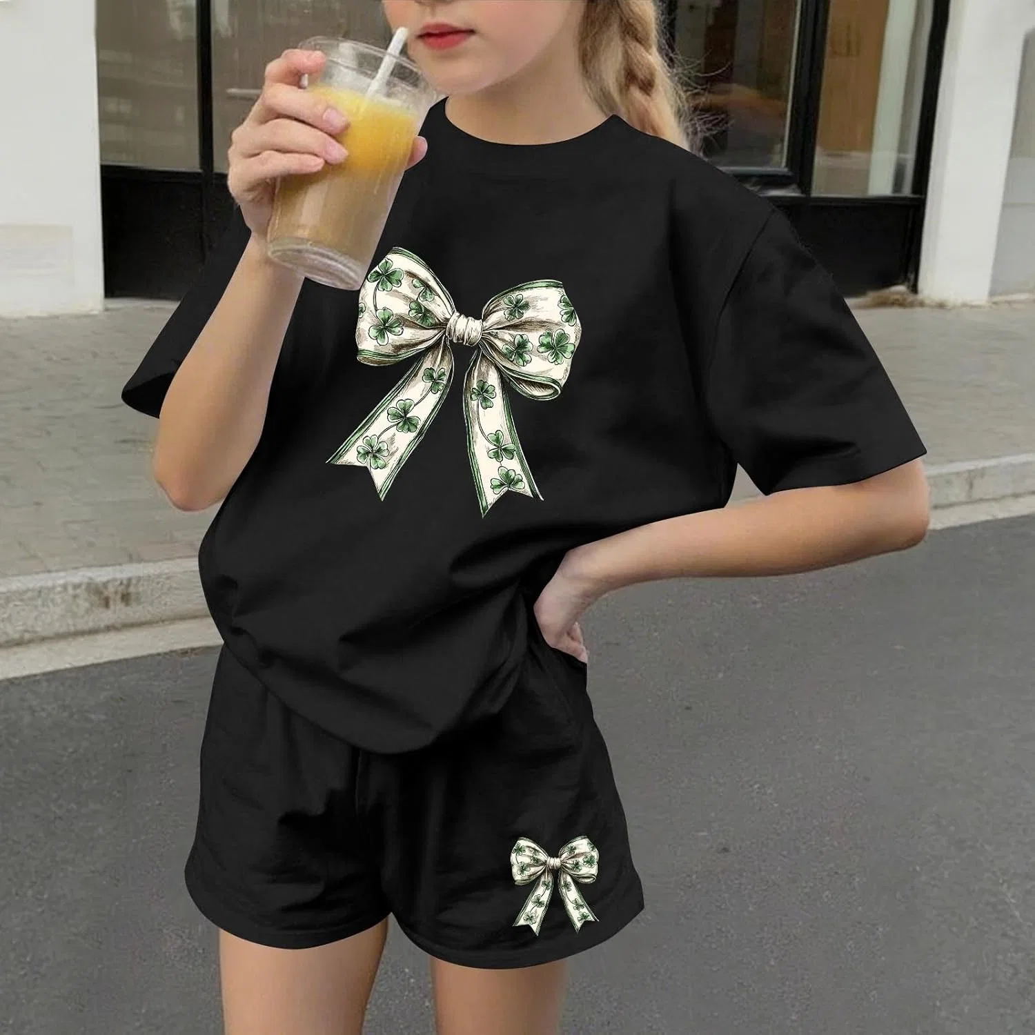 Детский спортивный костюм с принтом Shamrock Zzalalana, 2 предмета, Black — фото 3