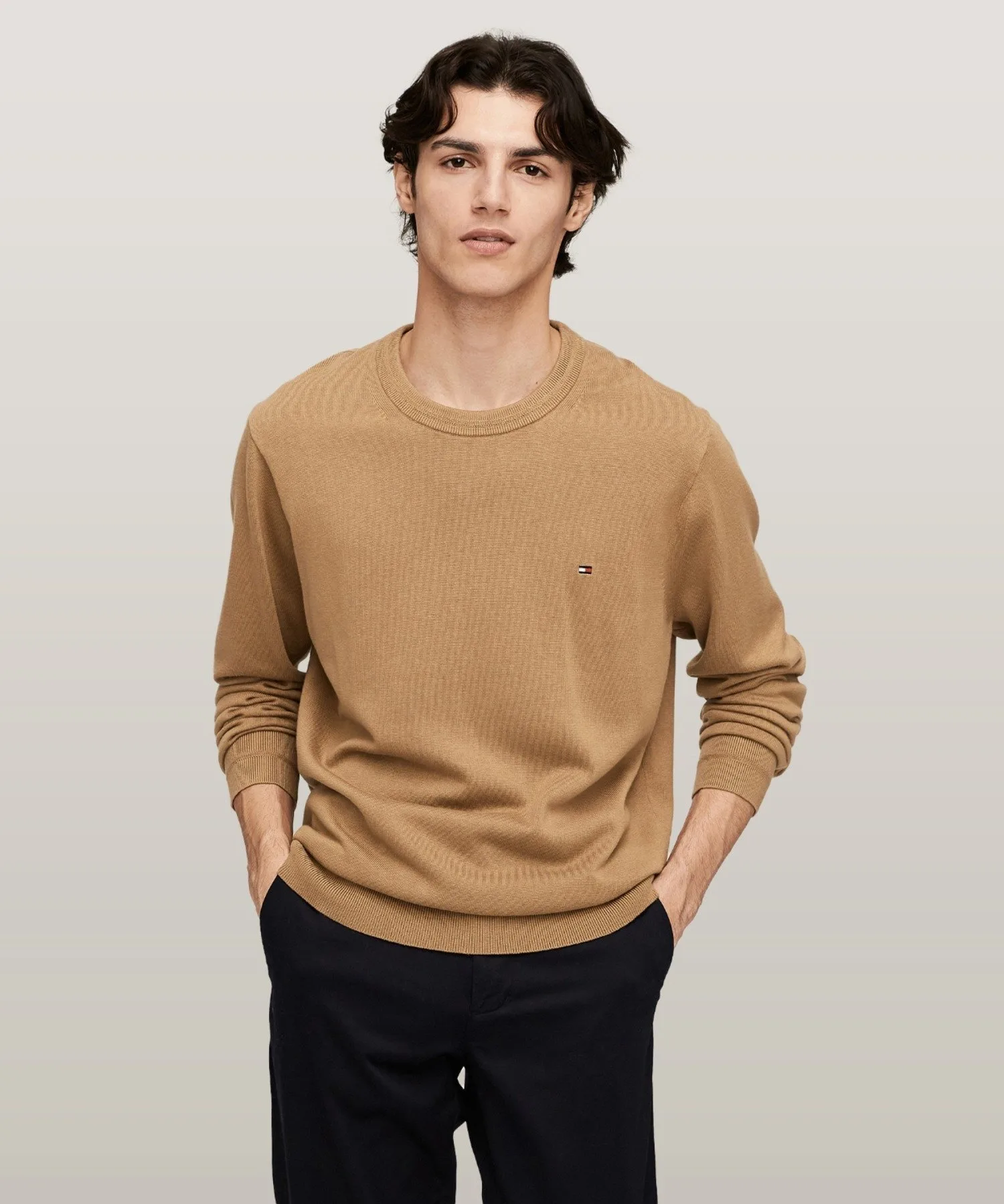 Вязаный свитер с круглым вырезом из смеси хлопка и шелка TOMMY HILFIGER, Beige RBC — фото 2