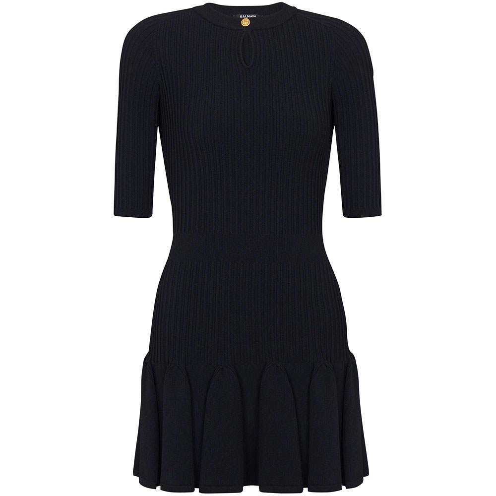 

Риб-трикотажное мини-платье BALMAIN, черный