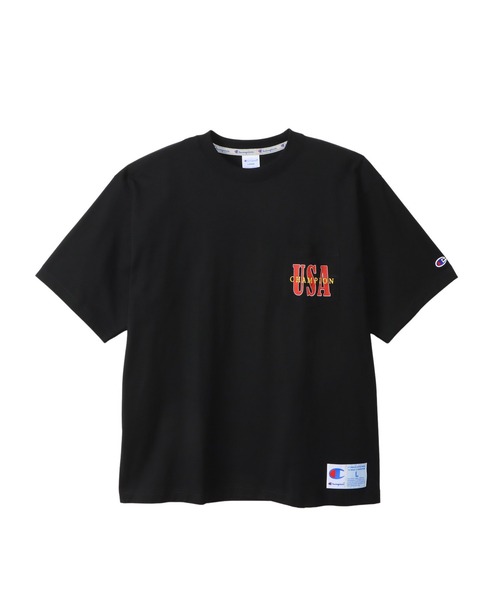 

Мужская футболка, спортивный стиль, короткий рукав, с карманом Champion, черный