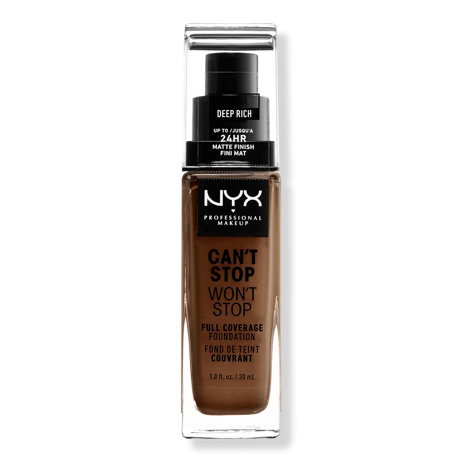 

Тональная основа Can't Stop Won't Stop с матовым покрытием, обеспечивающая полное покрытие в течение 24 часов. NYX Professional Makeup, Deep Rich (deep w/ pink undertone)