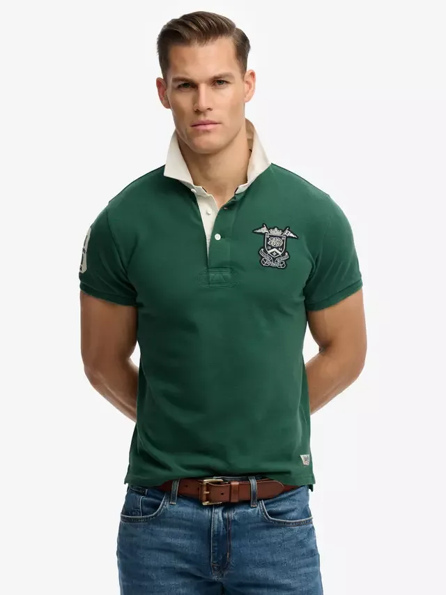 Винтажная хлопковая рубашка-поло свободного кроя из пике, темно-зеленая Superdry