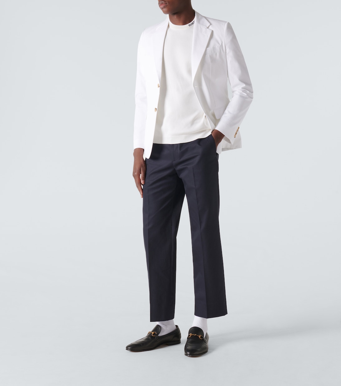 Шелковая и хлопковая футболка с логотипом Gucci, White/Blue — фото 2