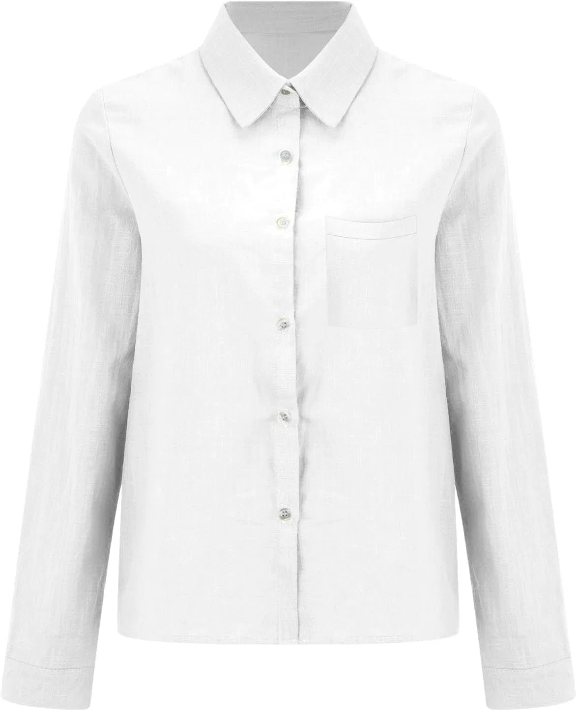 Блуза женская с длинным рукавом Solid Color Casual Button Pocket, белый — фото 3