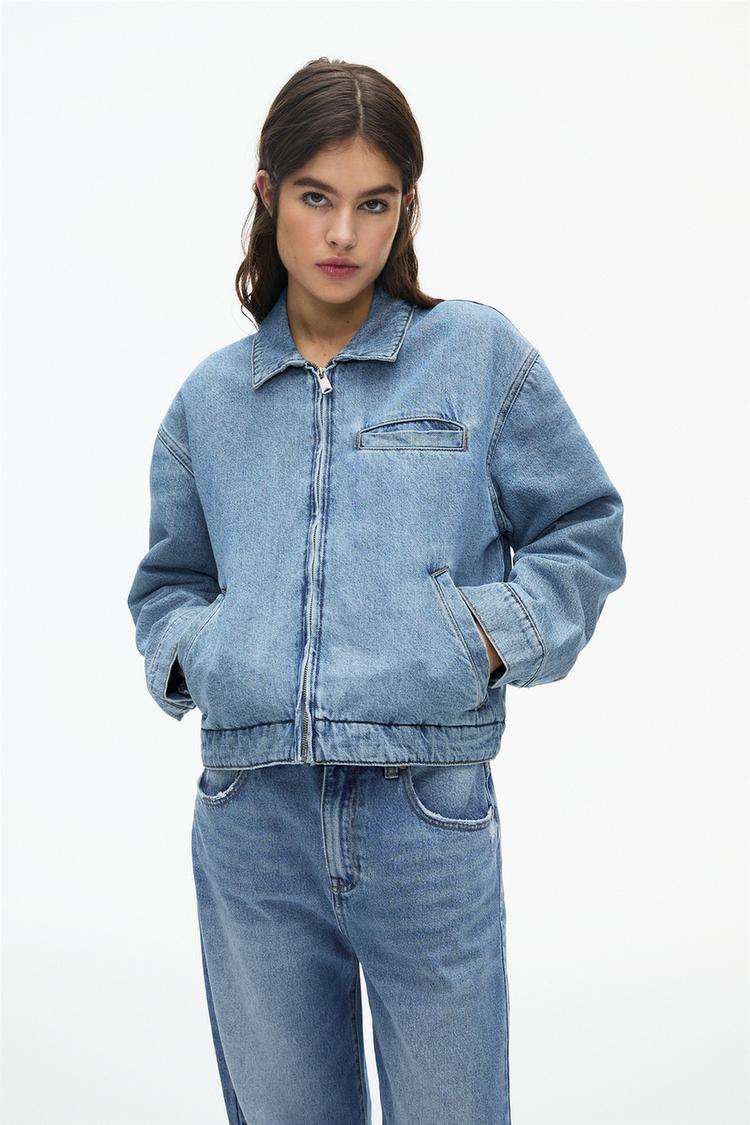 

Стеганая джинсовая куртка Pull And Bear, синий