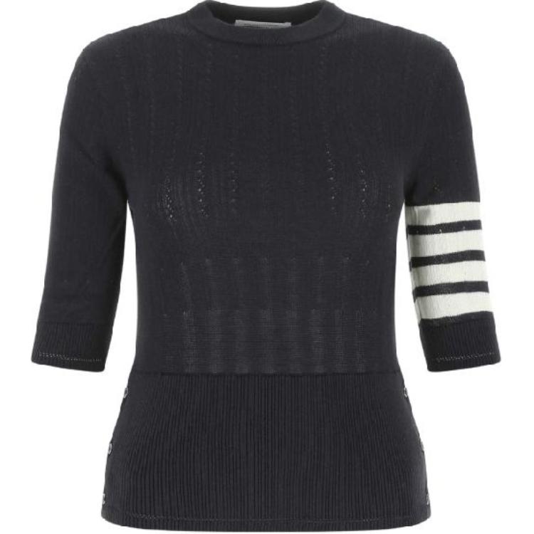 

Топ из ребристого трикотажа с четырьмя полосками THOM BROWNE, marine синий