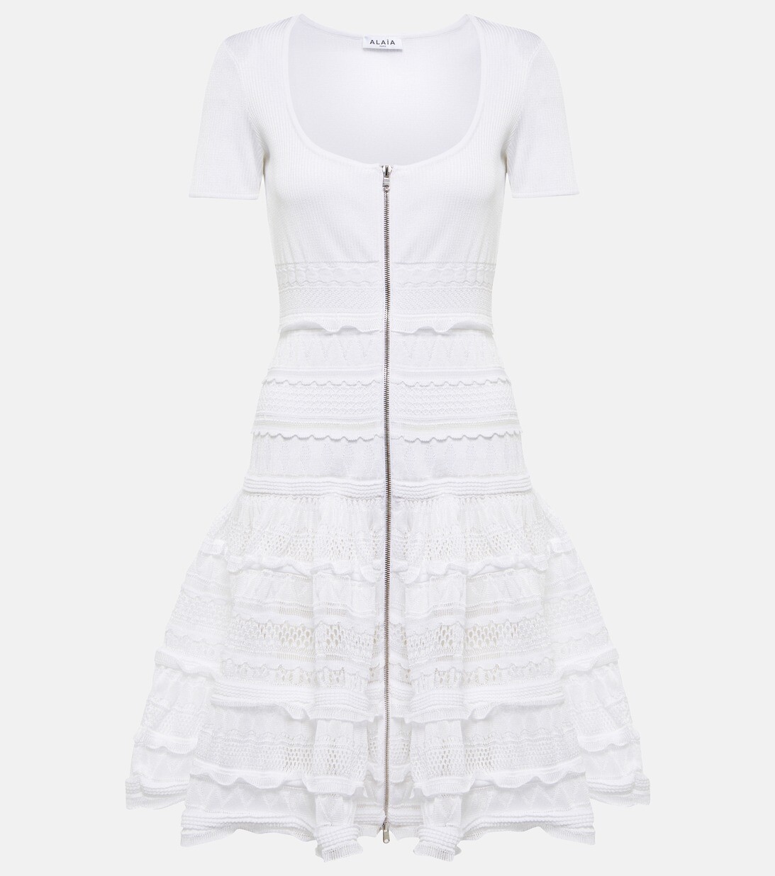 

Трикотажное мини-платье на молнии ALAÏA, белый