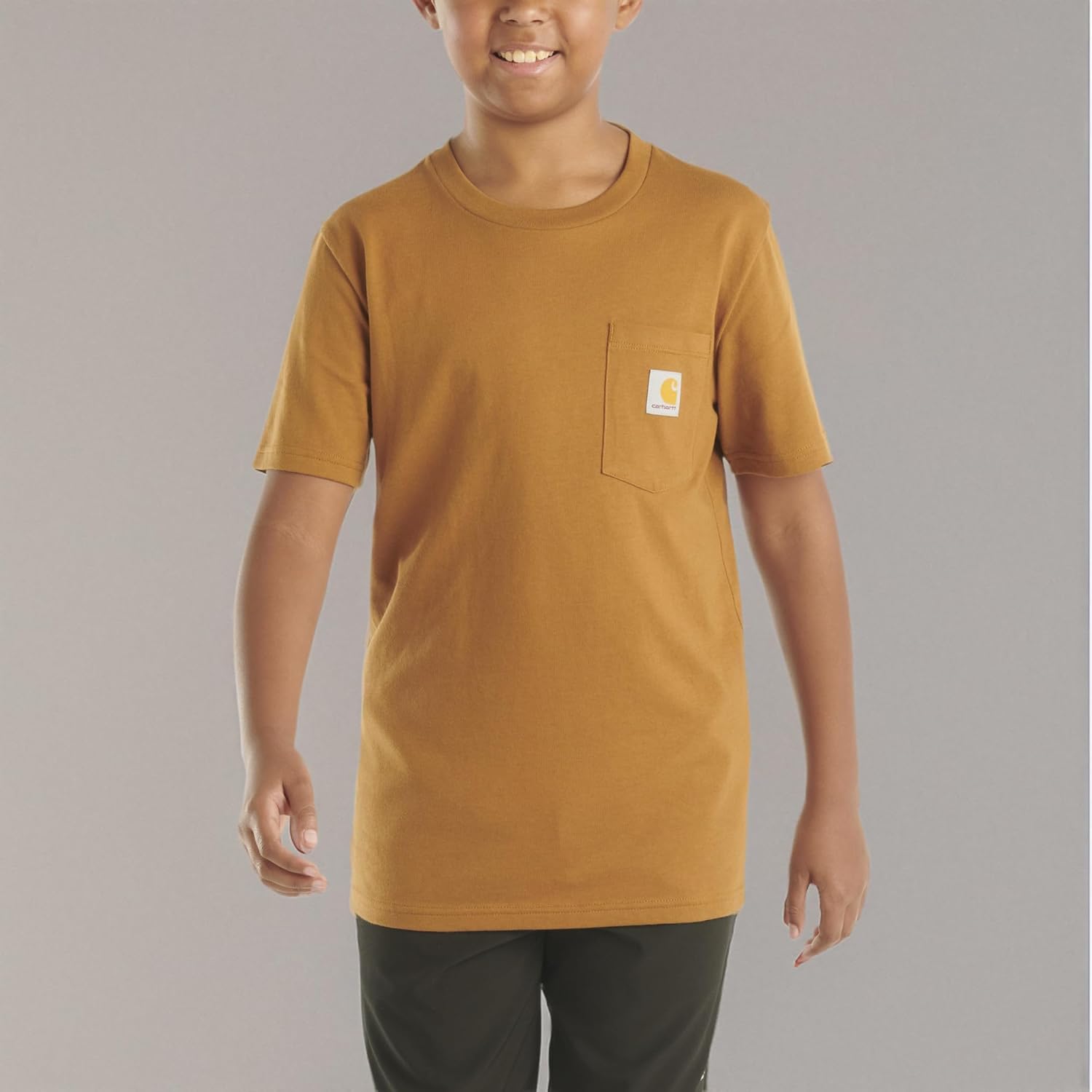 Детская футболка Carhartt с коротким рукавом и карманом, Classic Brown — фото 4