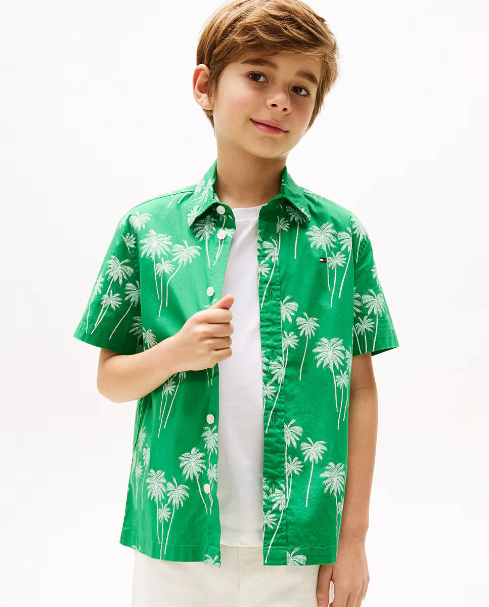 

Детская рубашка с коротким рукавом и принтом Tommy Hilfiger, зеленый