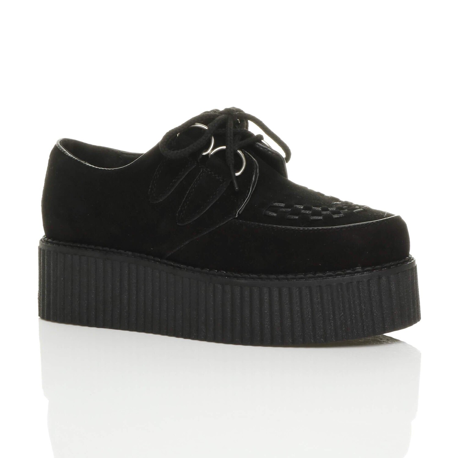 Туфли на средней танкетке на платформе Creepers из искусственной замши на шнуровке AJVANI, черный